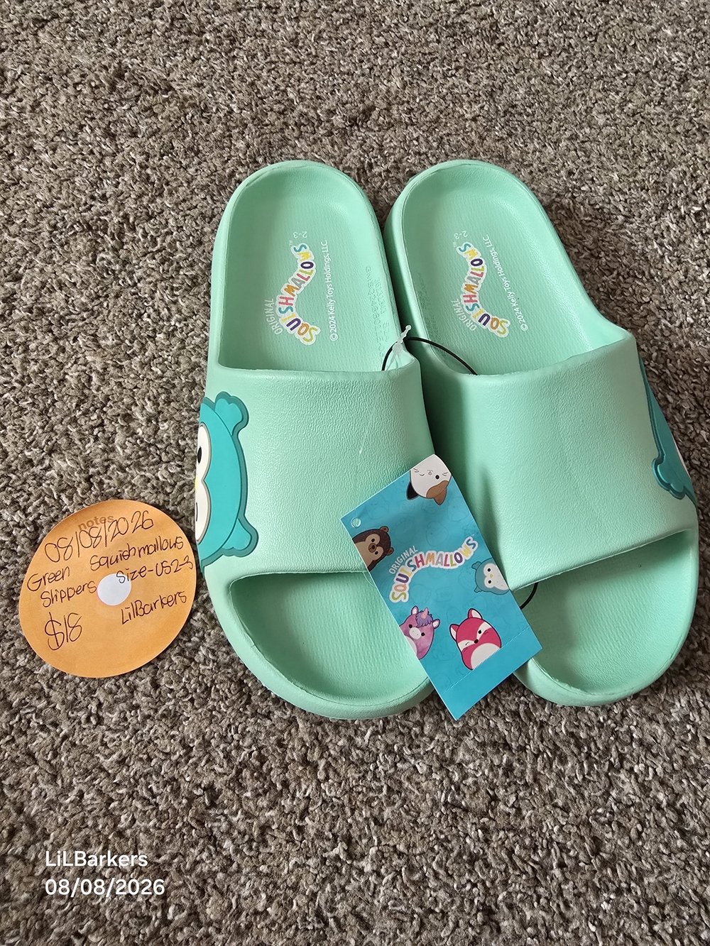 Squishmallows Kids Mint Green Slide Sandals with Character Accent